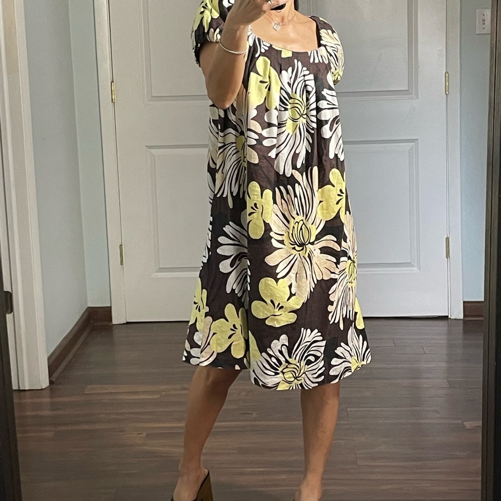 Chelsea & Theodore 100% Linen Floral Cap Sleeves Dress size 8 - Picture 2 of 11